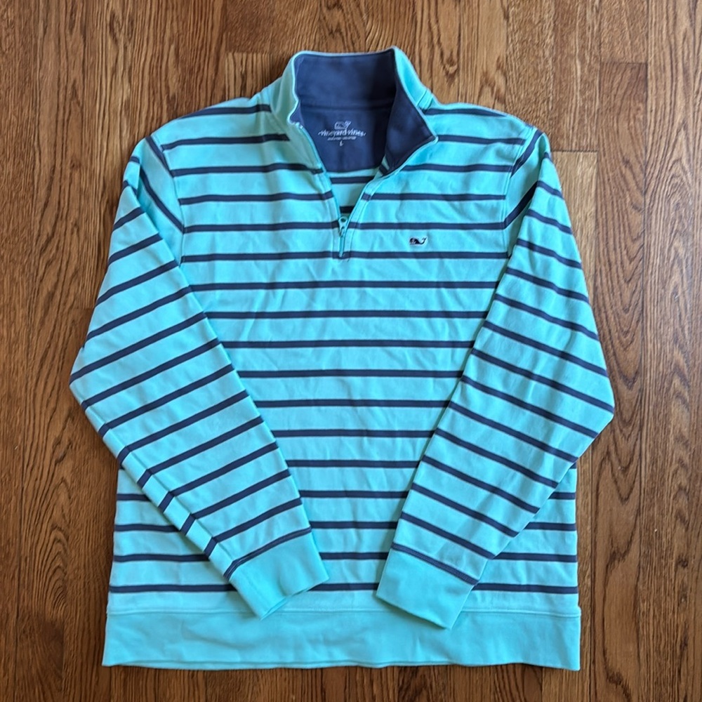 Mint Green and Faded Grey Stripe Quarter Zip